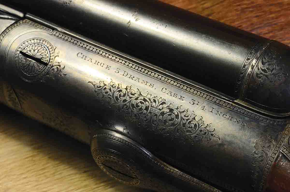 Engraving was used to denote the correct charge – in this case, for Holland & Holland’s preferred .500 Express (3¼ inch). Several different loads were available from Eley, Kynoch and others.